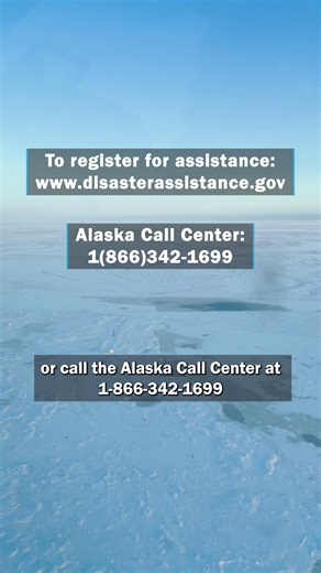 Alaskans impacted by remnants of #TyphoonHalong in remote communities along Alaska’s western coast can register for state and FEMA assistance by Feb. 20. Alaska Division of Homeland Security and Emergency Management, FEMA and American Red Cross will continue to work together to bring support directly to survivors and help them register for assistance. Visit ready.alaska.gov/Recovery/IA to register with the state. Visit disasterassistance.gov or call FEMA’s Alaska Call Center at 1-866-342-1699 to