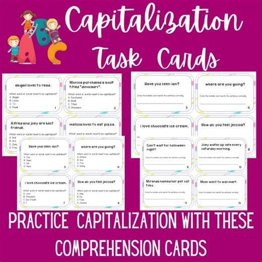 Capitalization Task Cards | Grammar Practice | Editing & Writing Skills