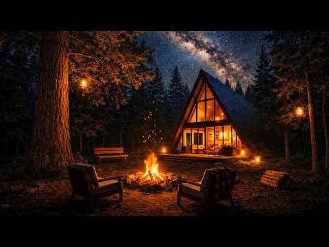 🔥Relaxing Campfire Sounds for Sleep - Cozy Cabin & Forest Ambience, Crackling Fire for Stress Relief
