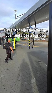 day 170: open and close a bus door I’ve always wanted to do this! also shout out the kind lady who was offering to tag me on this :) such lovely, lovely people in todays video! what should I do tomorrow? #rejectiontherapy #rejection #askingstrangers #fyp #stranger #socialexperiment #foryoupage #busdriver | Daily Rejection