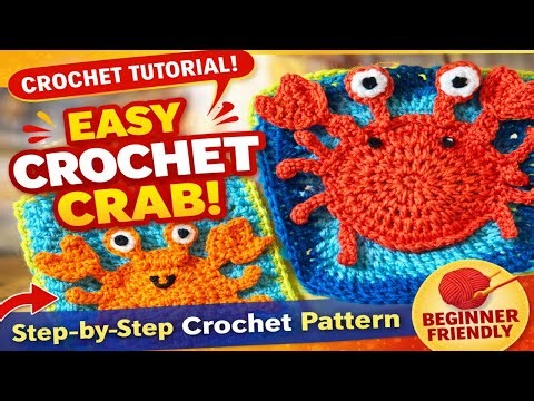 🦀 Adorable Crochet Crab Granny Square Tutorial | Easy & Beginner-Friendly! 🧶✨