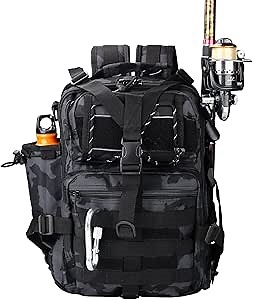 Fishing Tackle Backpack, Water-resistant Molle Fishing Backpack with Rod Holders, Camouflage Fishing Bag, Fishing Gear Storage for Camping, Fishing Trips