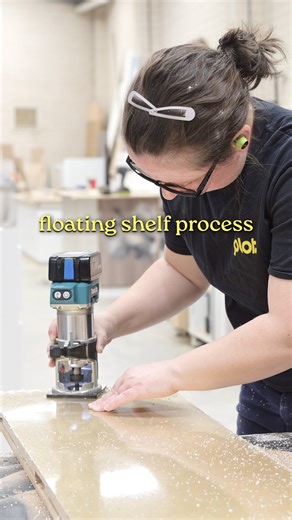 Here’s how we did it ↓ What we’ve done is we’ve taken some MDF, routed some pockets into it, before gluing them together so that they can form the pockets at the back - for our structural support rods to enter the back of the shelf. Now, of course, we’re not going to send it out in a raw MDF finish. So what Farron’s done is she has applied this aluminium laminate to the shelf, which has a brass finish on it. She has to trim off (and file down) the excess as she goes before laminating to the fron