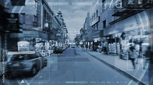 Artificial Intelligence System For Traffic And Security Proposes. AR. Computer Vision Interface With Object Detection System That Creates Boxes to Recognize Different Objects in the Streets.