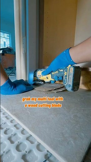 Cutting Tile around Door Trim👌 #tile #diytips #diy #diyprojects #construction #contractor #multitool