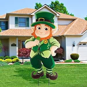 St. Patrick's Day Yard Signs Leprechaun Garden Stakes, 41.3" H Metal St. Patrick's Day Decorations Outdoor, Decorative Irish St. Patrick's Day Garden Sign for Home Party Yard Lawn Patio Porch Decor