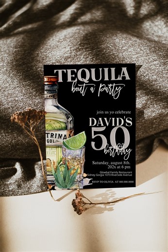 Tequila Birthday Invite, Mexican Fiesta Black Invitations Corjl, Men Tequila Party, Template (digital Download) P17 - Etsy