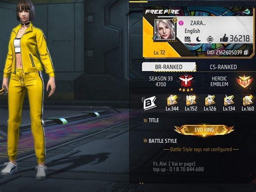 RG Zara Gaming's Free Fire ID, stats, rank, guild, and more