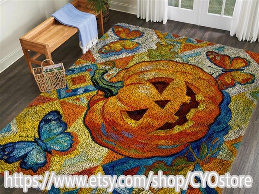 Devil Pumpkin Latch Hook Rug Kit: DIY Craft, Non-slip Canvas - Etsy
