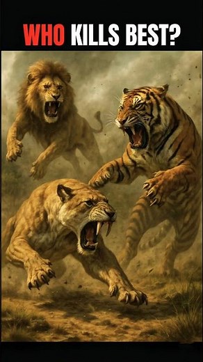 Lion vs Tiger vs Smilodon: Who is the Deadliest Hunter? 🦁⚔️🐯 #shorts #factlinker #animals