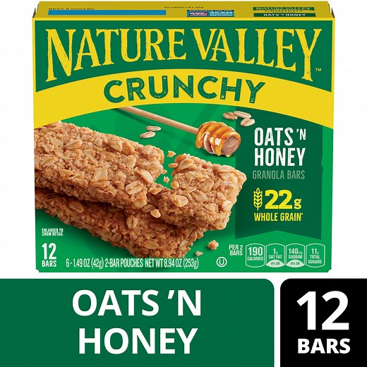 Nature Valley Crunchy Granola Bars, Oats 'n Honey, 12 Count, 8.94 oz (6 Pouches)
