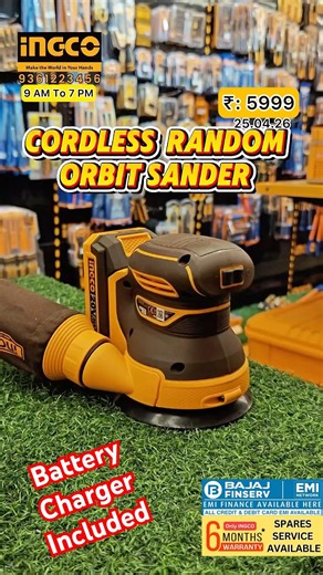 INGCO CROSLI20011 20V Random Orbital Sander (125mm) + Battery + Charger | Vikas Tool Mart | Erode