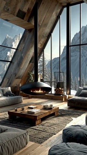 Contemporary Modern A-Frame Cabin with Floating Fireplace 🔥 | Breathtaking Mountain View ❄️