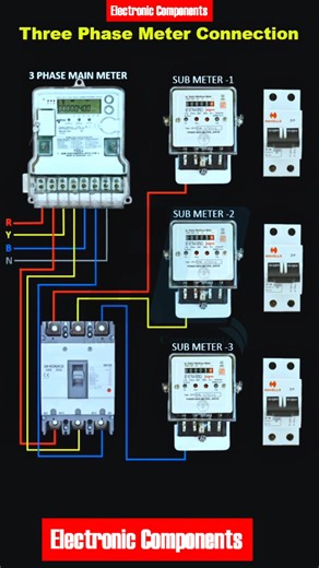 Three Phase Meter Connection With Sub Meter And DP MCB #fblifestyle | 𝐄𝐥𝐞𝐜𝐭𝐫𝐨𝐧𝐢𝐜 𝐂𝐨𝐦𝐩𝐨𝐧𝐞𝐧𝐭𝐬
