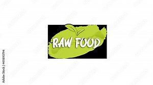 Set of 5 different natural food labels or badges: raw food, 100% bio, vegan food, organic, fresh. With Alpha Channel Prores 4444