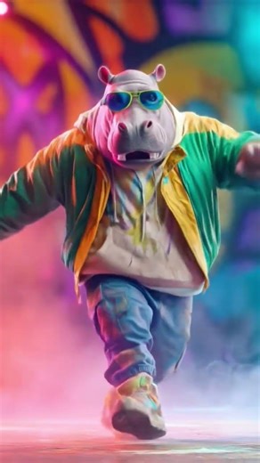 Dancing Hippo Breakdance 🕺😎 | Cool Hippo Dance Moves | Funny Animal Dance #shorts