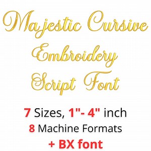 Majestic Cursive Embroidery Font • Elegant Script Alphabet • Satin Stitch Letters • 7 Sizes • BX Included • Machine Embroidery Font - Etsy