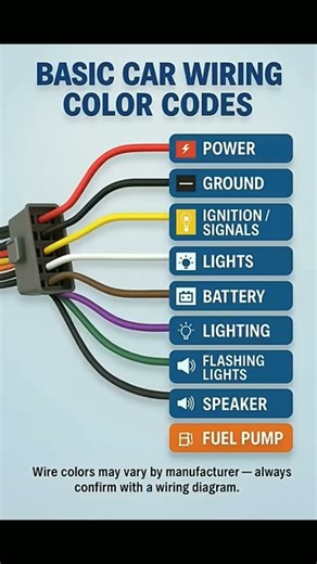 Car Wiring Color Codes in 1 Minute! ⚡| Learn Basic Car Wiring | #shorts
