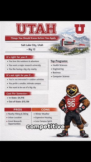 University of Utah: major public research university, strong medical and engineering programs, and one of the best outdoor campus settings in the country. Things to know before you apply 👇 #UniversityOfUtah #Utah #CollegeAdmissions #CollegeDecisions #CampusLife