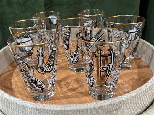 Vintage Libbey Musical Instrument Glasses | Mid-century Cocktail Glass Set of 7 | Gold Rim Barware - Etsy