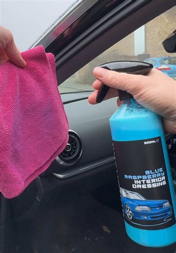 This blue raspberry car interior dressing smells INCREDIBLE 🚗🔥 #carcleaning #carcare #detailing #cartok #tiktokmademebuyit