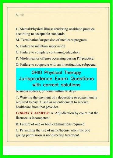 OHIO Physical Therapy Jurisprudence Exam Questions with correct solutions video