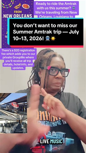 Ready to ride the Amtrak with us this summer? 🚆 We’re traveling from New Orleans, Louisiana to Mobile, Alabama on the new Amtrak Mardi Gras train — July 10–13, 2026. Bring your whole family, travel as a couple, or come solo! 💕✨ There’s a $20 registration fee which adds you to our private GroupMe where you’ll receive all trip details, hotel info, and updates. Text 972-989-7776 for more information and type TRAIN to be added to the private group. 📲 #train #amtrak #neworleans #travel #vacations 