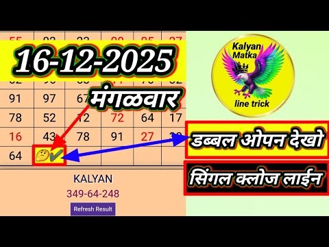 Kalyan Satta Matka 16-12-2025 | Strong Jodi Today | Kalyan Chart | Kalyan Trick Today | Kalyan Matka