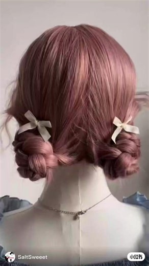 Homework🎀|Double Braided Bow Bun Hairstyle Tutorial✔️ Id: 426676382 on Xiaohongshu