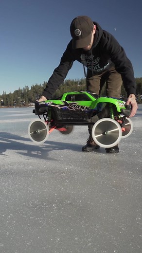 RC Car with Razor Blade Wheels Cutting Through Ice