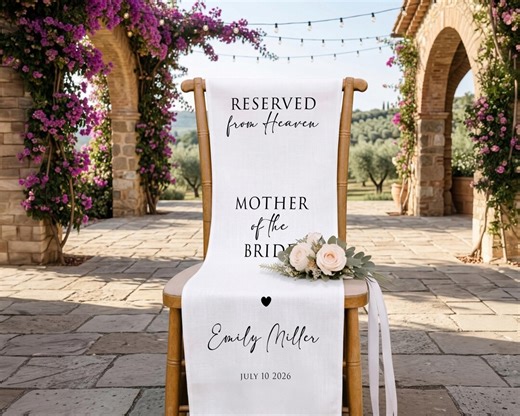 Custom Mother of Bride Memorial Chair Sign for Wedding, Reserved From Heaven Signs - Etsy