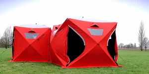 A company created a system of cube tents that connect like rooms