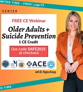 🎁 FREE CE COURSE for Mental Health Providers, Therapists, Social Workers, Psychologists, Counselors, LMFTs, and Care Managers! If you work with older adults, it’s essential that you understand suicide risk and how to help. Here’s why: Older men have the highest rates of suicide, more than any other age group. Our mission is to ensure that every person working with older adults has the tools they need to meet the mental health needs of older adults. Because, despite these higher risks for suicid