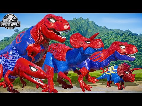 All Spider-Style T-Rex vs Red Dino Team | Jurassic World Evolution Gameplay | Dinosaur Pro Team