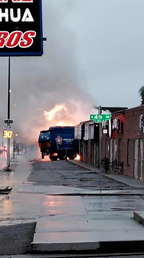 trash truck fire on about 4th & federal!!!! #fire #justnow #garbagetruck #emergency #denver