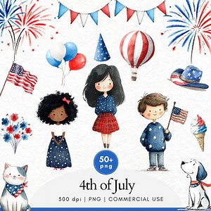 4th of July Clipart, American Independce Day Clipart, Patriotic American Clipart, Children Storyteller's Clipart, Watercolor Clipart - Etsy