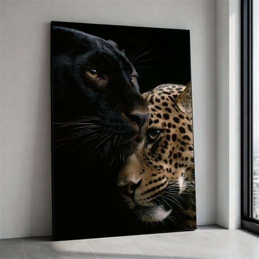 Black Panther and Leopard Face Close up Canvas, Big Cat Wildlife Wall Art, Animal Portrait Canvas, Exotic Jungle Decoration Canvas Print Art - Etsy