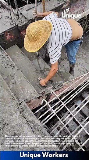 Concrete Steps Construction: Man Smoothing Wet Cement