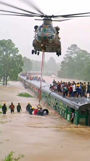 2.5M views · 6.6K reactions | Helicopter Rescues Passengers Stranded on Flooded Train | World Disaster | Facebook