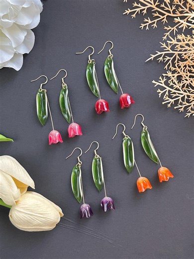 Tulip Flower Dangle Earrings, Handmade Shrink Plastic Tulip Drop Earrings, Japanese Earrings, Spring Earrings, Cute Earrings, Gift for Her - Etsy