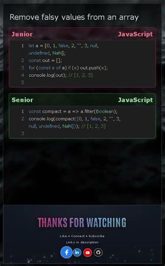 Remove Falsy Values in JavaScript | Junior vs Senior (Loop vs Filter)