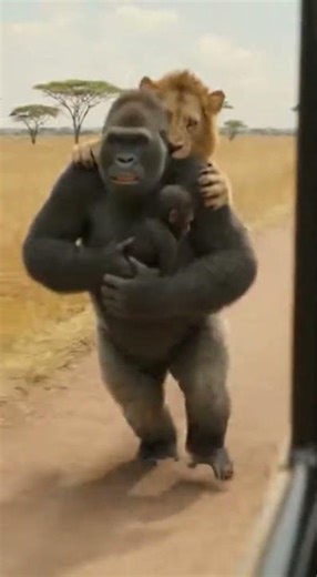 ゴリラがライオンの赤ちゃんを救出！奇跡の友情の物語 #動物保護 #友情 #アフリカ