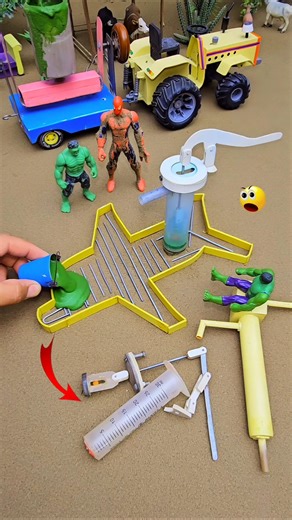 Mini handpump water science project with green concrete & mixer diy tractor science project |No.506🔥