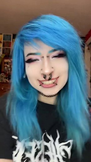 Blue Hair Emo Scene Girl with Lip Piercing