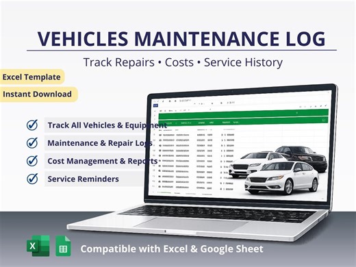 Vehicle Maintenance Log Excel Template, Car Service Tracker, Repair Log Book, Vehicle Expense Tracker, Maintenance Spreadsheet Dashboard - Etsy