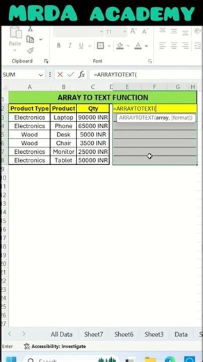 Excel Array to Text Function in Seconds,Turn Multiple Cells into One cell #shorts #excel #viral