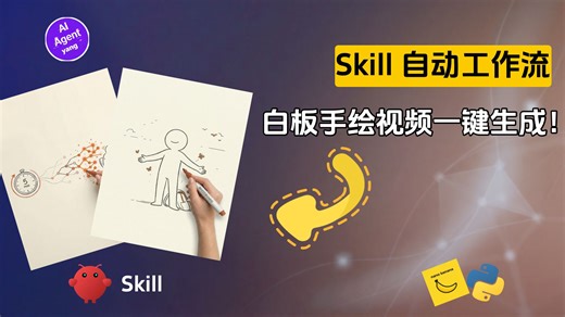 Skill自动化工作流：抛弃昂贵订阅，爆款白板手绘视频一键生成！