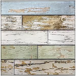 Commomy 3D Faux Wood Shiplap Peel and Stick - 11.8"x11.8" 10 Pcs Ultralight PVC Stick on Wood Tiles for Kitchen Backsplash,Bathroom,Interior Wall Decor