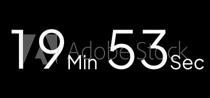 20 minute countdown timer animation from 20 to 19 minute, digital countdown timer transparent background. 20 minute countdown timer animation