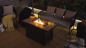 Giantex Gas Fire Pit Table w/Ceramic Tabletop, 42 Inch 60,000 BTU Rectangular Propane Fire Pit Table, Outdoor Electronic Ignition Propane Heater w/Table Cover, Waterproof Cover, Lava Rock